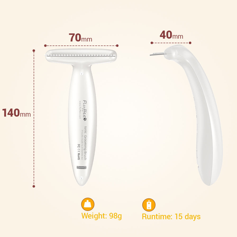 Fluffee Pet Hair Comb with Negative Ion, 3 Replaceable Combs, 700mAh Rechargeable Battery, Remove Floating Hair, Prevent Cat Ringworm - White