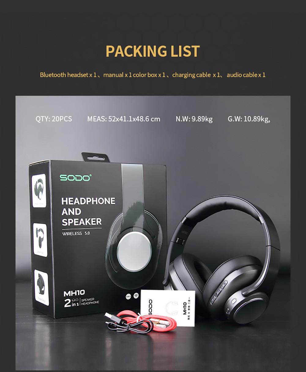 SODO MH10 2-in-1 Wireless Bluetooth On-Ear Headphone & Speaker, Built-in 3-EQ Foldable Headset With Mic - Silver -Headphones & Earphones shop SODO MH10 2 in 1 Wireless Bluetooth On Ear Headphone Speaker Silver 518975 9