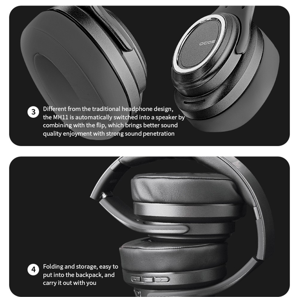 SODO MH11 2-in-1 Wireless Bluetooth Headphone & Speaker, Built-in 3-EQ Foldable Headset With Mic Support TF Card - Black -Headphones & Earphones shop SODO MH11 2 in 1 Wireless Bluetooth Headphone Speaker Black 518977 5