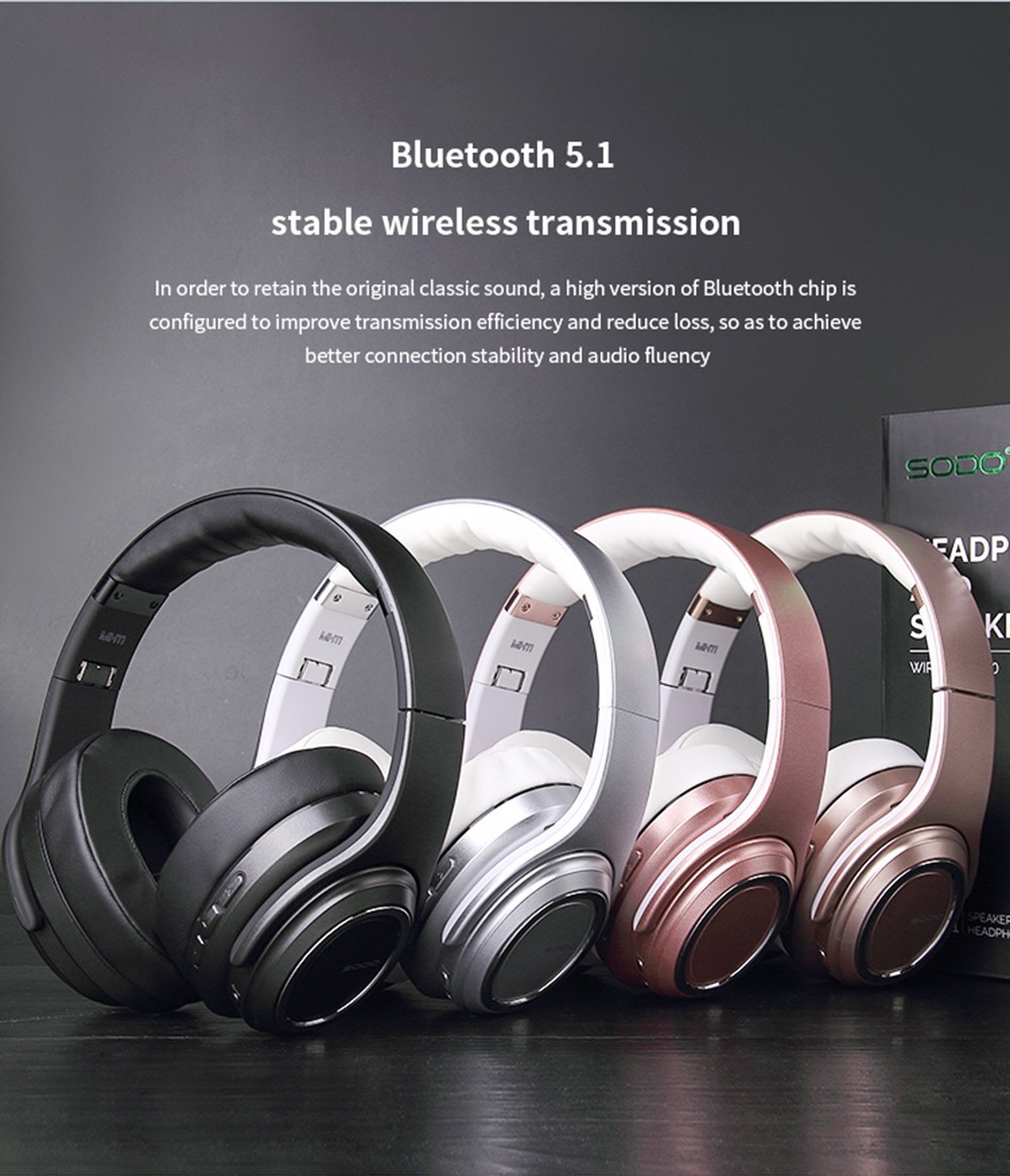 SODO MH11 2-in-1 Wireless Bluetooth Headphone & Speaker, Built-in 3-EQ Foldable Headset With Mic Support TF Card - Gold -Headphones & Earphones shop SODO MH11 2 in 1 Wireless Bluetooth Headphone Speaker Gold 518979 1