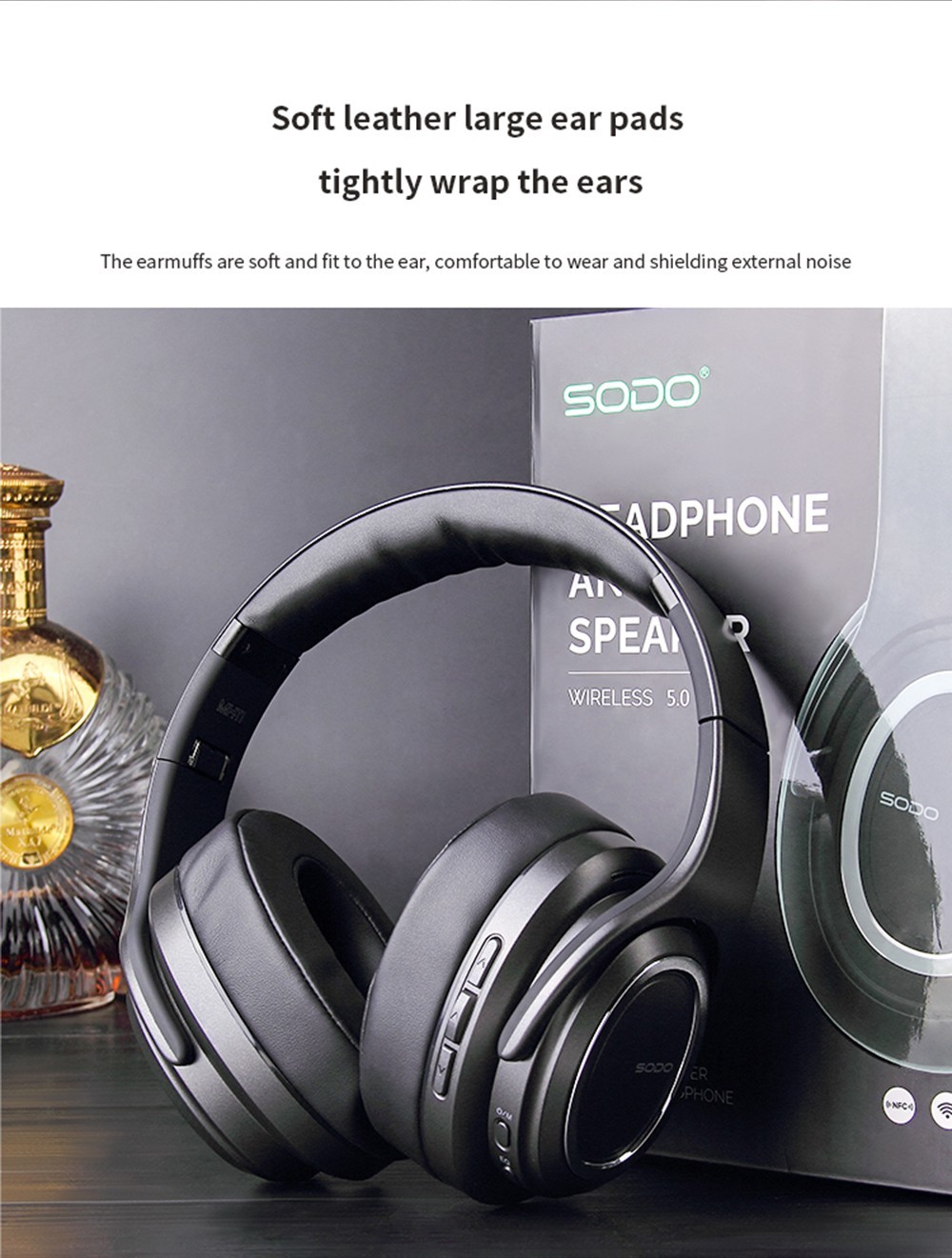 SODO MH11 2-in-1 Wireless Bluetooth Headphone & Speaker, Built-in 3-EQ Foldable Headset With Mic Support TF Card - Gold -Headphones & Earphones shop SODO MH11 2 in 1 Wireless Bluetooth Headphone Speaker Gold 518979 2
