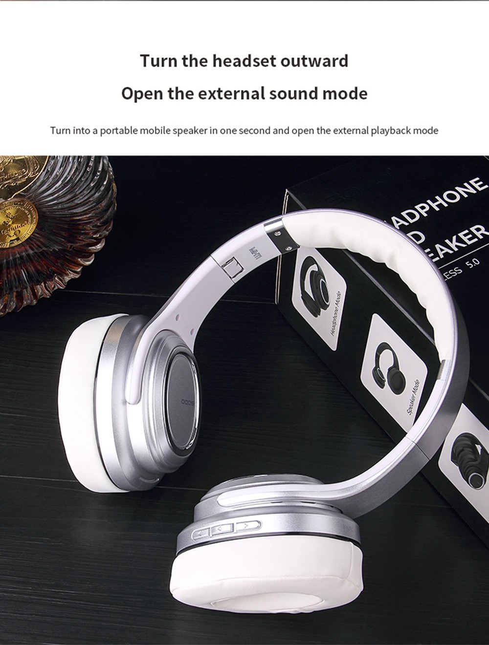 SODO MH11 2-in-1 Wireless Bluetooth Headphone & Speaker, Built-in 3-EQ Foldable Headset With Mic Support TF Card - Gold -Headphones & Earphones shop SODO MH11 2 in 1 Wireless Bluetooth Headphone Speaker Gold 518979 3