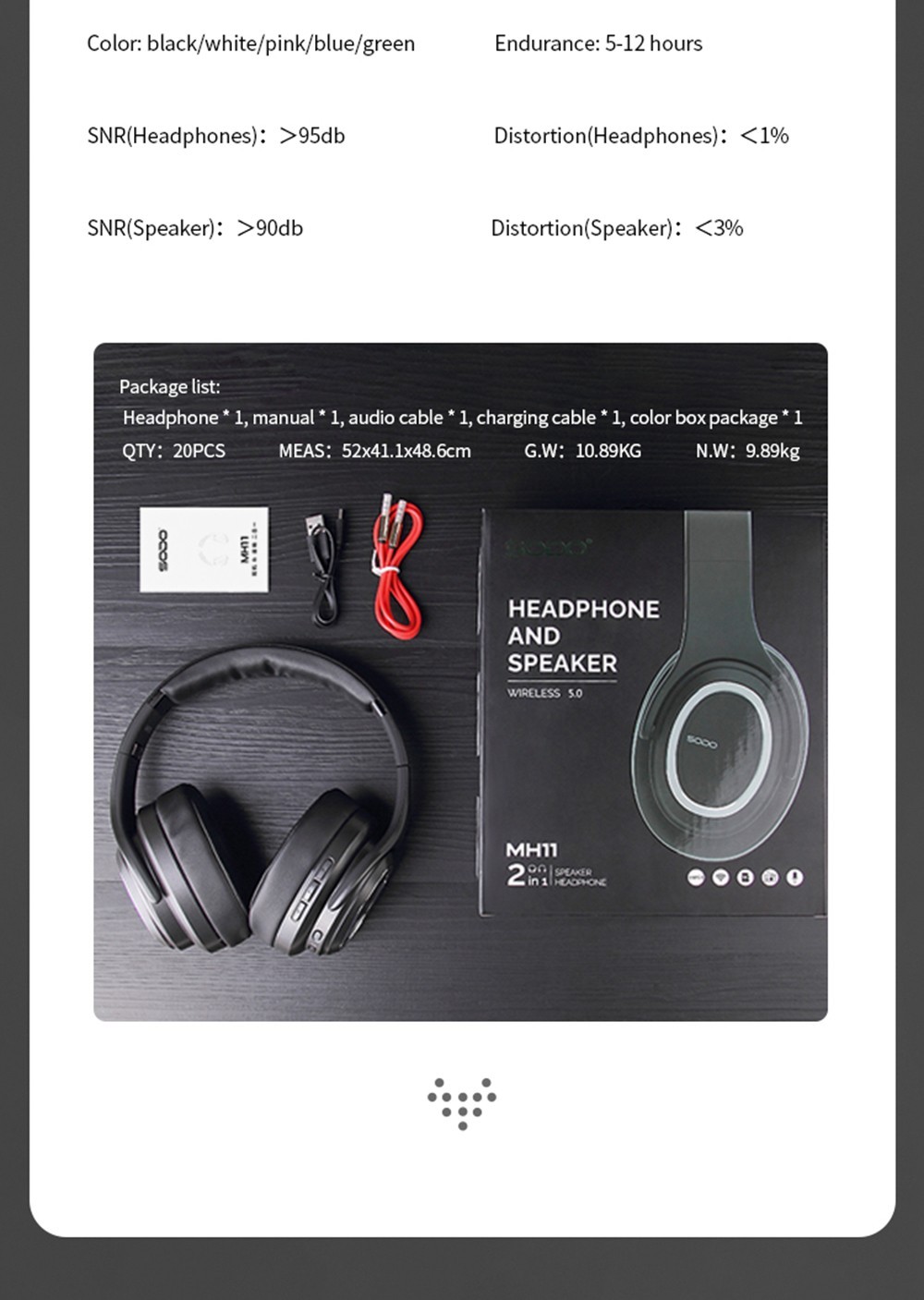 SODO MH11 2-in-1 Wireless Bluetooth Headphone & Speaker, Built-in 3-EQ Foldable Headset With Mic Support TF Card - Rose Gold -Headphones & Earphones shop SODO MH11 2 in 1 Wireless Bluetooth Headphone Speaker Rose Gold 518978 10