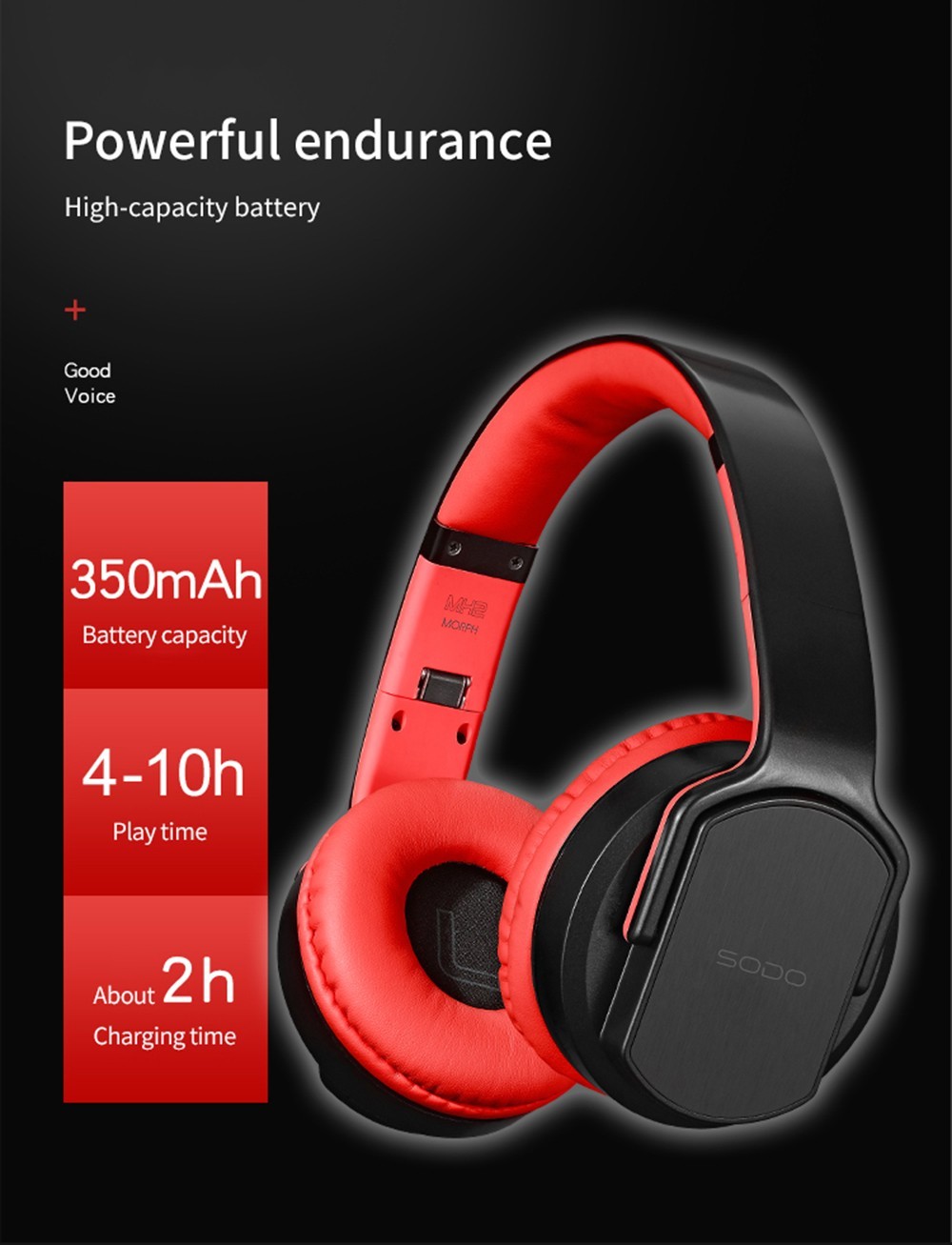 SODO MH2 Wireless Bluetooth Headset, Headphone & Speaker Modes, Support TF Card, FM - Black 14 SODO MH2 Wireless Bluetooth Headset, Headphone & Speaker Modes, Support TF Card, FM - Black -Headphones & Earphones shop SODO MH2 Wireless Bluetooth Headset Black 518961 2