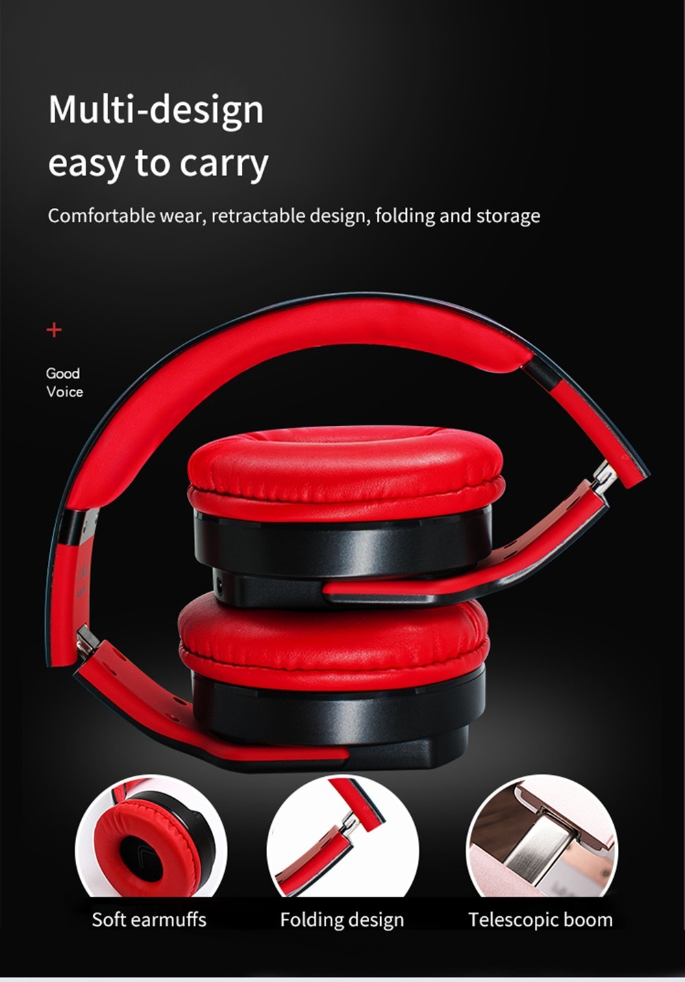 SODO MH2 Wireless Bluetooth Headset, Headphone & Speaker Modes, Support TF Card, FM - Red 18 SODO MH2 Wireless Bluetooth Headset, Headphone & Speaker Modes, Support TF Card, FM - Red -Headphones & Earphones shop SODO MH2 Wireless Bluetooth Headset Red 518963 4