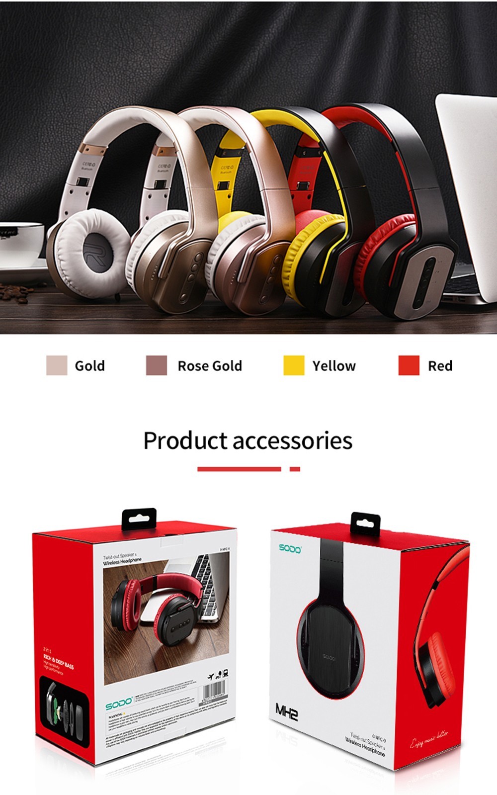 SODO MH2 Wireless Bluetooth Headset, Headphone & Speaker Modes, Support TF Card, FM - Red 23 SODO MH2 Wireless Bluetooth Headset, Headphone & Speaker Modes, Support TF Card, FM - Red -Headphones & Earphones shop SODO MH2 Wireless Bluetooth Headset Red 518963 9