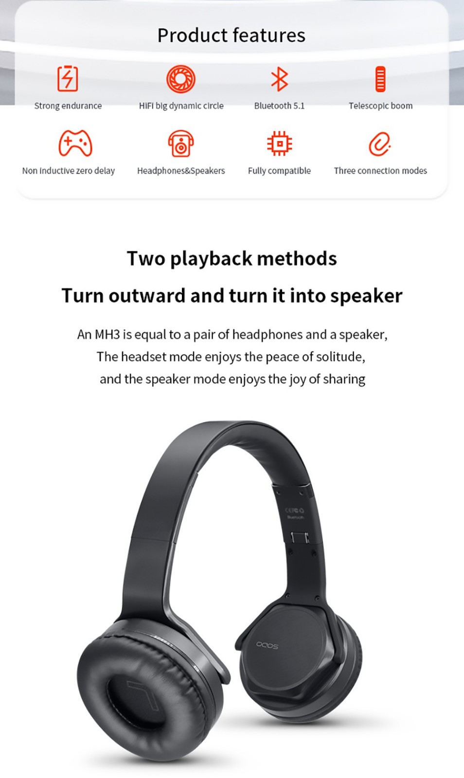 SODO MH3 2-in-1 Wireless Bluetooth On-Ear Headphone And Twist Out Bluetooth Speaker, Bluetooth 5.1 Support TF Card - Rose Gold 15 SODO MH3 2-in-1 Wireless Bluetooth On-Ear Headphone And Twist Out Bluetooth Speaker, Bluetooth 5.1 Support TF Card - Rose Gold -Headphones & Earphones shop SODO MH3 2 in 1 Wireless Bluetooth On Ear Headphone Rose Gold 518969 1