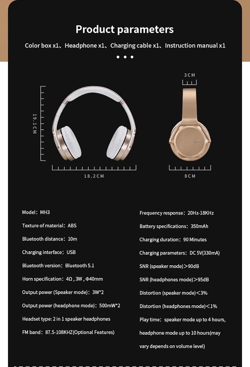 SODO MH3 2-in-1 Wireless Bluetooth On-Ear Headphone And Twist Out Bluetooth Speaker, Bluetooth 5.1 Support TF Card - Rose Gold 21 SODO MH3 2-in-1 Wireless Bluetooth On-Ear Headphone And Twist Out Bluetooth Speaker, Bluetooth 5.1 Support TF Card - Rose Gold -Headphones & Earphones shop SODO MH3 2 in 1 Wireless Bluetooth On Ear Headphone Rose Gold 518969 7