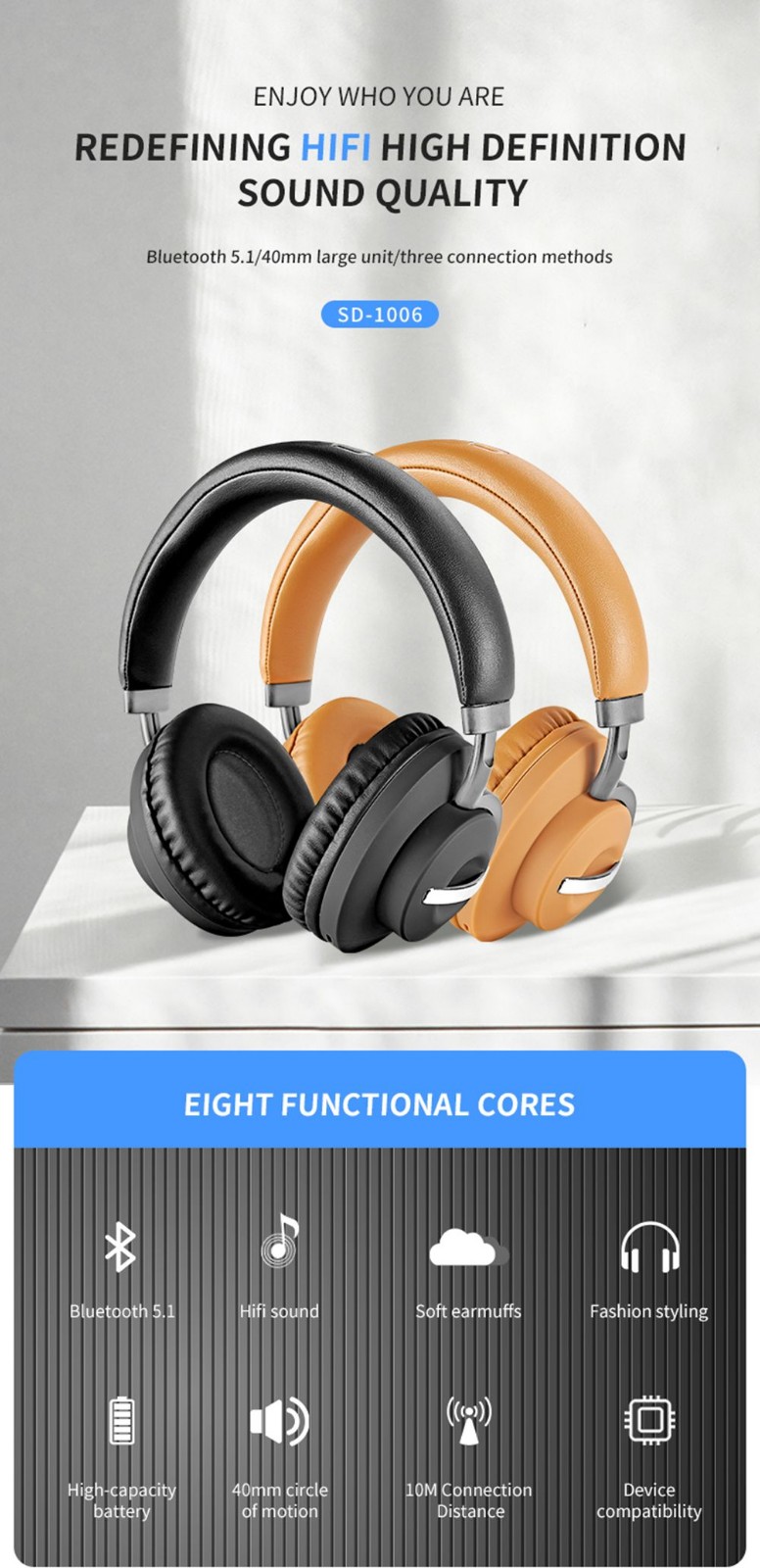 SODO SD-1006 Bluetooth Headset, Bluetooth 5.1, Support TF Card FM Radio - Black 8 SODO SD-1006 Bluetooth Headset, Bluetooth 5.1, Support TF Card FM Radio - Black -Headphones & Earphones shop SODO SD 1006 Bluetooth Headset Bluetooth 5 1 Black 518949 0