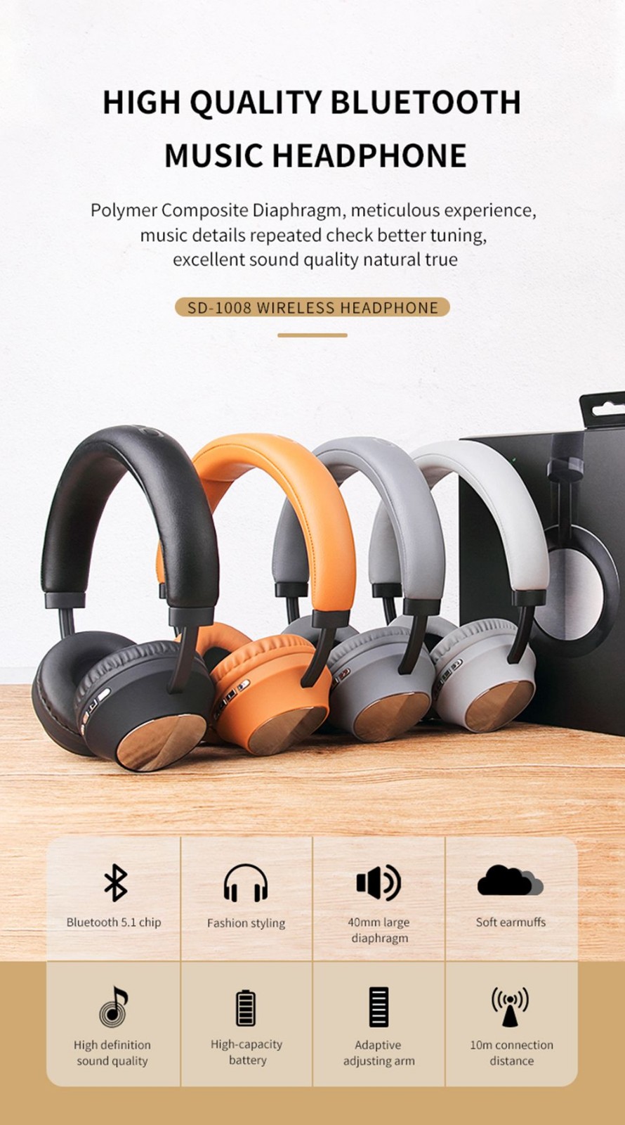 SODO SD-1008 Wireless Bluetooth Headphone BT 5.0 - Black -Headphones & Earphones shop SODO SD 1008 Wireless Bluetooth Headphone BT 5 0 Black 518945 0