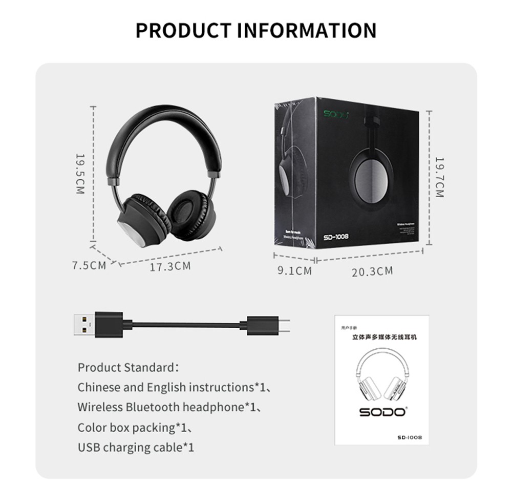 SODO SD-1008 Wireless Bluetooth Headphone BT 5.0 - Light Grey -Headphones & Earphones shop SODO SD 1008 Wireless Bluetooth Headphone BT 5 0 Light Grey 518946 7