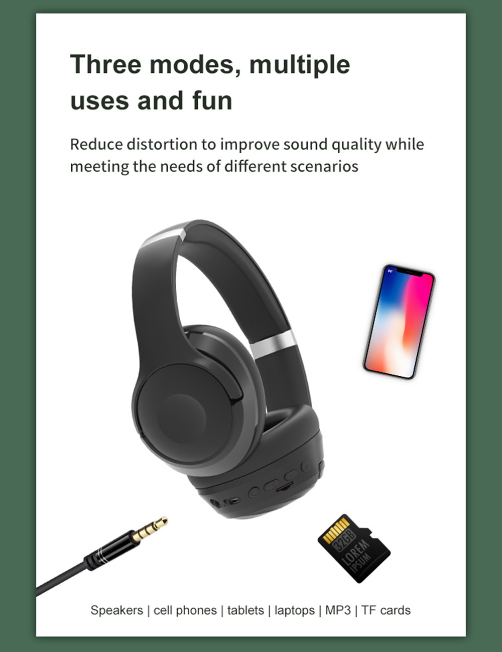 SODO SD-1010 Wireless Bluetooth Headphone BT 5.1, Heavy Bass, Up To 8H Play Time - Black -Headphones & Earphones shop SODO SD 1010 Wireless Bluetooth Headphone Black 518957 6