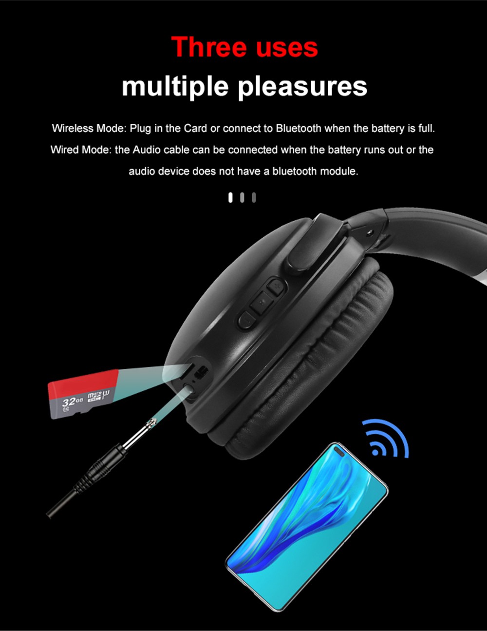 SODO SD-1011 Double Bass Smart Bluetooth Headset HiFi Sound, Bluetooth 5.1, Adjustable Tie - Pink -Headphones & Earphones shop SODO SD 1011 Double Bass Smart Bluetooth Headset Pink 518965 5