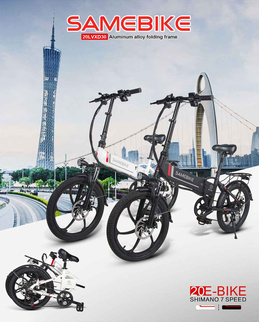 Samebike 20LVXD30 Portable Folding Smart Electric Moped Bike 350W Motor 35km/h Max Speed 20 Inch Tire - Black 14 Samebike 20LVXD30 Portable Folding Smart Electric Moped Bike 350W Motor 35km/h Max Speed 20 Inch Tire - Black -rockbros-shop Samebike 20LVXD30 Folding Electric Moped Bike Black 519001 0