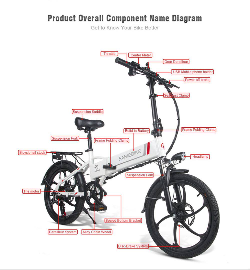 Samebike 20LVXD30 Portable Folding Smart Electric Moped Bike 350W Motor 35km/h Max Speed 20 Inch Tire - Black 28 Samebike 20LVXD30 Portable Folding Smart Electric Moped Bike 350W Motor 35km/h Max Speed 20 Inch Tire - Black -rockbros-shop Samebike 20LVXD30 Folding Electric Moped Bike Black 519001 14