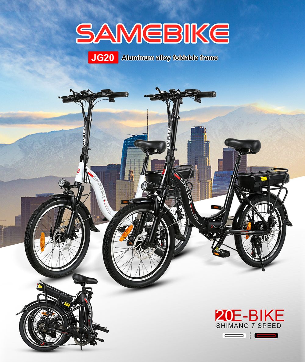 Samebike JG20 Smart Folding Electric Moped Bike 350W Motor 10Ah Battery 32km/h Max Speed 20 Inch Tire - White -rockbros-shop Samebike JG20 Smart Folding Electric Bike 350W Motor White 519003 0