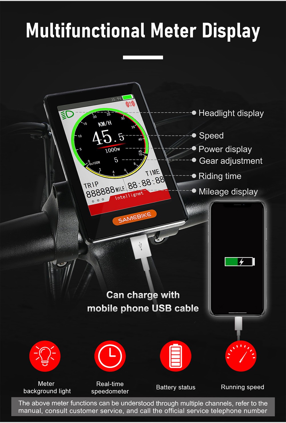 Samebike LO26-II Foldable Mountain Electric Bike 750W Motor 48V 10Ah Battery 60-80 Km Range 35km/h Max Speed - Black -rockbros-shop Samebike LO26 II Foldable Mountain Electric Bike Black 519005 3