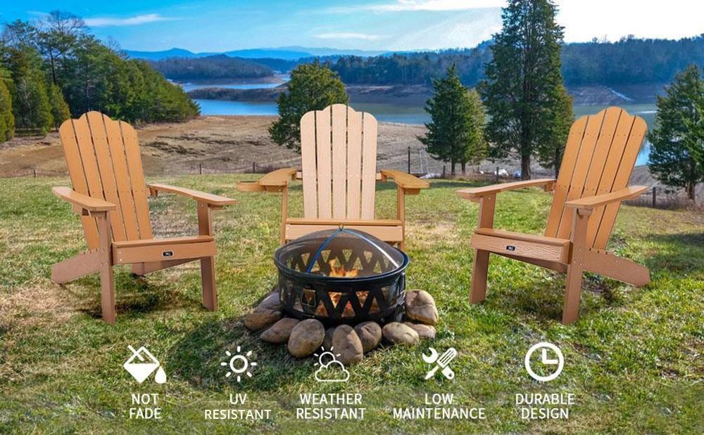 TALE AC02Y Adirondack Chairs With Cup Holder, High Plastic Wood Patio Chairs, 380lbs Load Capacity, Pull Out Ottoman, Weather Resistant - Yellow -NEWTRAL Sales Shop TALE AC02Y Adirondack Chairs with Cup Holder Yellow 519130 0