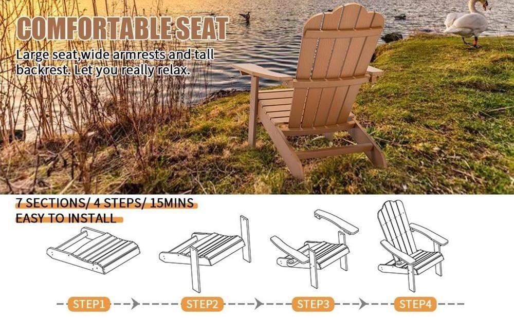 TALE AC02Y Adirondack Chairs With Cup Holder, High Plastic Wood Patio Chairs, 380lbs Load Capacity, Pull Out Ottoman, Weather Resistant - Yellow -NEWTRAL Sales Shop TALE AC02Y Adirondack Chairs with Cup Holder Yellow 519130 3