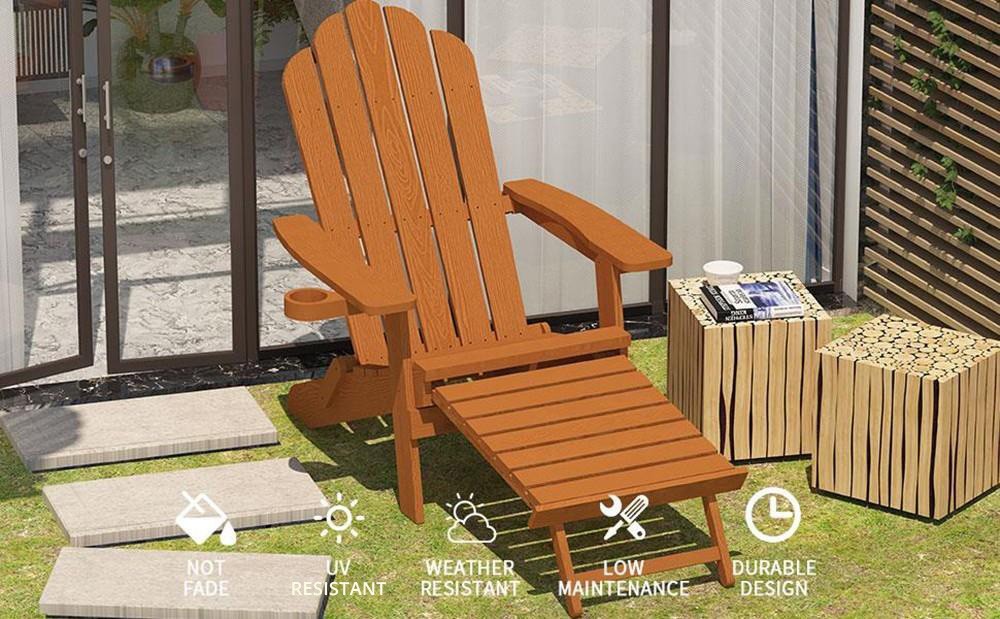 TALE AC02Y Adirondack Chairs With Cup Holder, High Plastic Wood Patio Chairs, 380lbs Load Capacity, Pull Out Ottoman, Weather Resistant - Yellow -NEWTRAL Sales Shop TALE AC02Y Adirondack Chairs with Cup Holder Yellow 519130 4