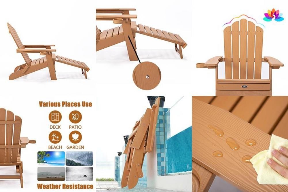 TALE AC02Y Adirondack Chairs With Cup Holder, High Plastic Wood Patio Chairs, 380lbs Load Capacity, Pull Out Ottoman, Weather Resistant - Yellow -NEWTRAL Sales Shop TALE AC02Y Adirondack Chairs with Cup Holder Yellow 519130 5