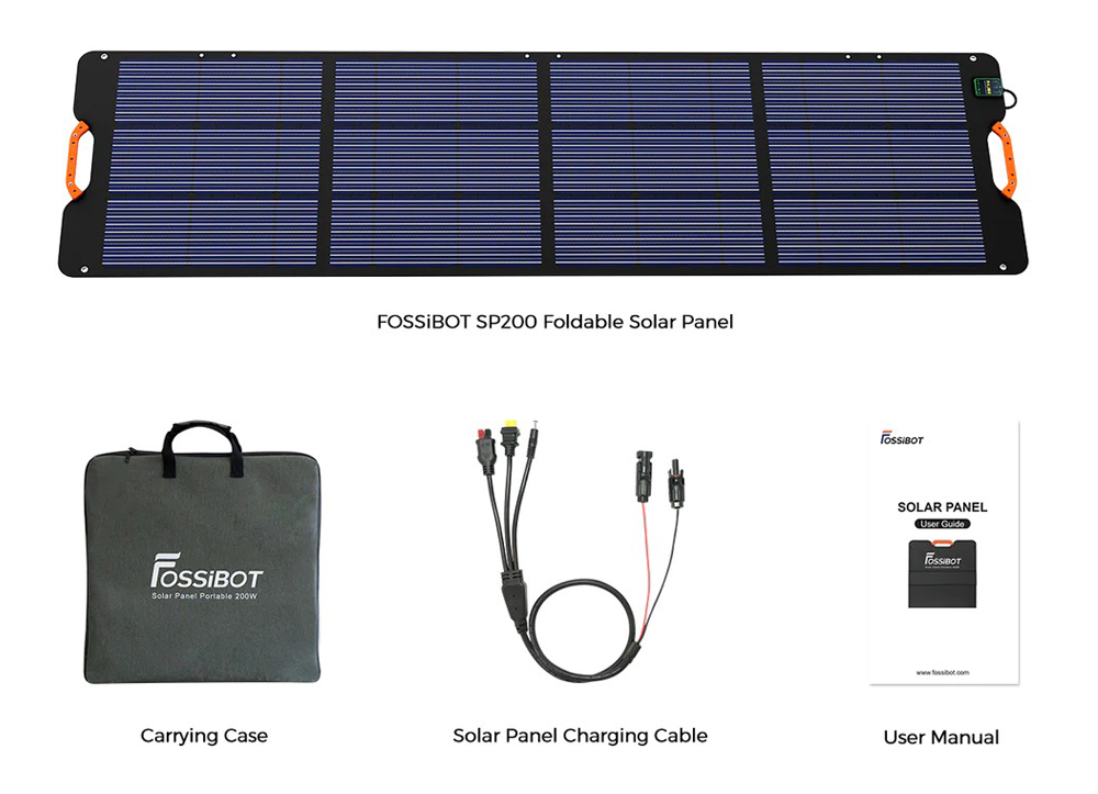 FOSSiBOT F800 Portable Power Station + FOSSiBOT SP200 Foldable Solar Panel, 512Wh LiFePO4 Solar Generator, 800W AC Output, 200W Max Solar Input, 8 Outlets, LED Light – Black