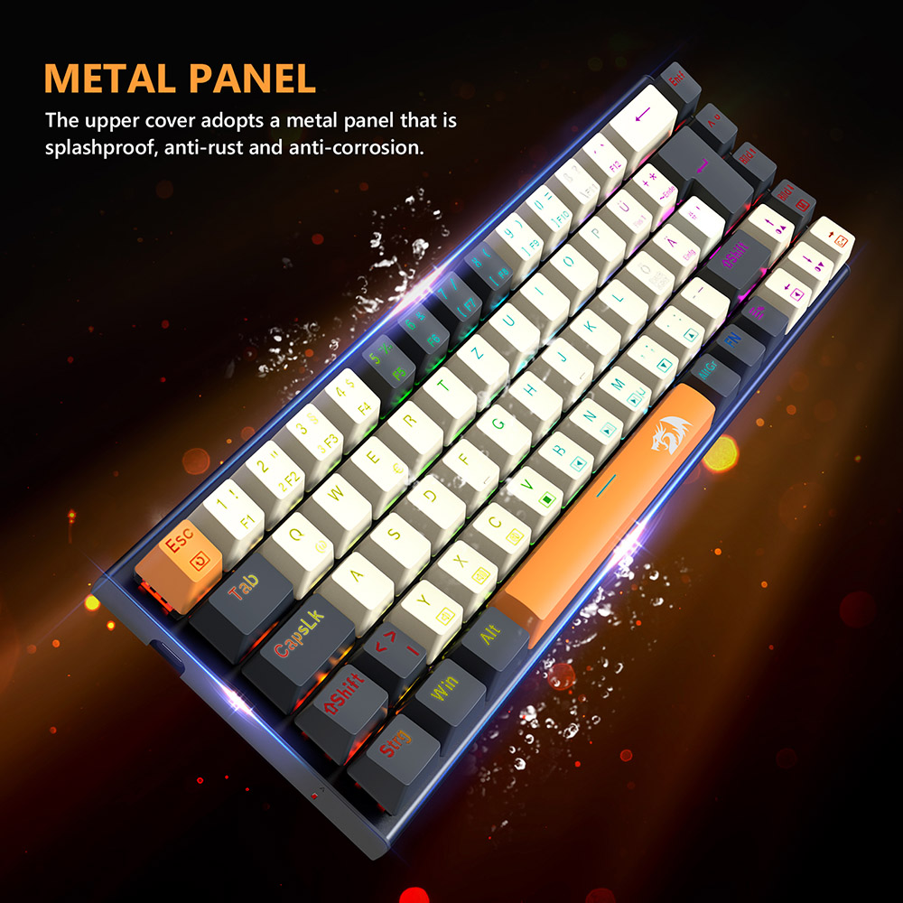 Redragon QWERTZ German Layout K633CGO-RGB Ryze 68-Key Mechanical Gaming Keyboard, Red Switch RGB Backlight Metal Panel USB-C Wired Connection, Hot-Swap Mechanical Switches Programmable Keys Colorful PBT Keycaps with 4 Extra Outemu Switches