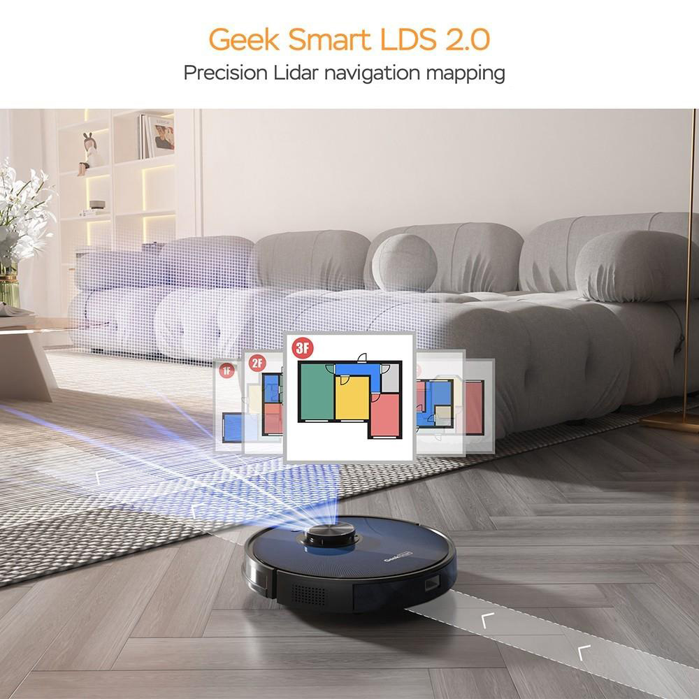 Geek Chef Smart L7 Robot Vacuum Cleaner, 2700Pa Suction, LDS Navigation, 680ml Dustbin, 2600mAh Battery, WiFi Connection, APP Control, 130min Runtime