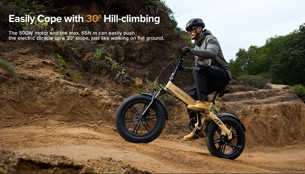 ADO A20F Beast Foldable E-Bike 20*4.0 Inch Fat Tire 250W Motor 25Km/h Speed 36V 14.5Ah Battery For 120KM Range Torque Sensor Shimano 7 Speed Dual Hydraulic Disc Brake IPX5 Waterproof IPS Color Display With ADO EBIKE App Control - Sand -rockbros-shop 1e61dec5 0eb8 47bd ac68 a07f6b805e3c