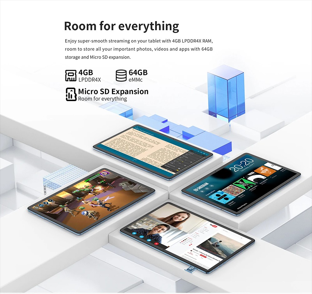 Teclast P30S Tablet 10.1 Inch 1280x800 IPS Android 12 4GB RAM 64GB ROM MT8183 8 Cores GPS Type-C 6000mAh Battery