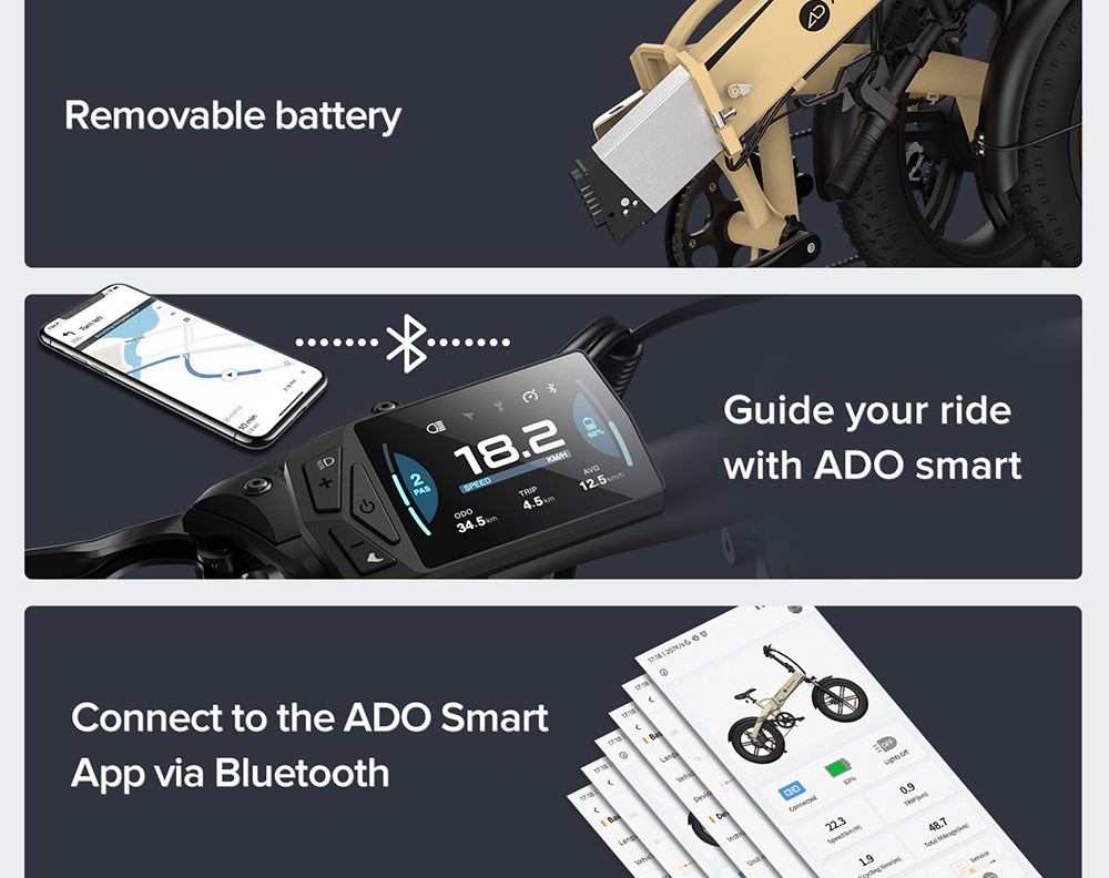 ADO A20F Beast Foldable E-Bike 20*4.0 Inch Fat Tire 250W Motor 25Km/h Speed 36V 14.5Ah Battery For 120KM Range Torque Sensor Shimano 7 Speed Dual Hydraulic Disc Brake IPX5 Waterproof IPS Color Display With ADO EBIKE App Control - White -rockbros-shop 2f077c82 6947 4dd1 b21b 1ebc5fd34c25