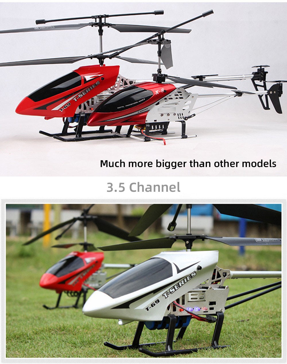 3.5CH 75cm Super Large Remote Control Drone Durable RC Helicopter 2 x 2300mAh Batteries Type B - Red