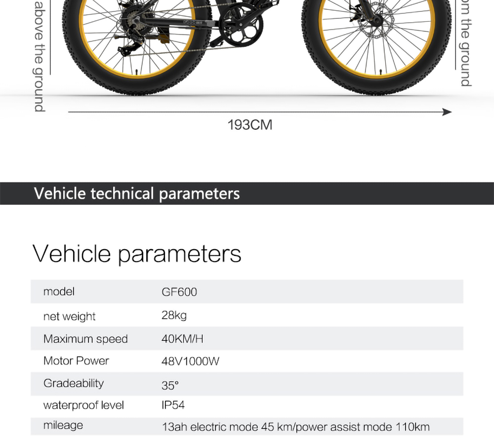 GOGOBEST GF600 Electric Bike 48V 13Ah Battery 1000W Motor 26x4.0 Inch Fat Tire Max Speed 40Km/h 110KM Power-assisted Mileage Range LCD Display IP54 Waterproof Aluminum Alloy Frame Shimano 7-speed Shift - Black Yellow -rockbros-shop 4b73a3e1b80c42f3b902952002667f83 519223 25