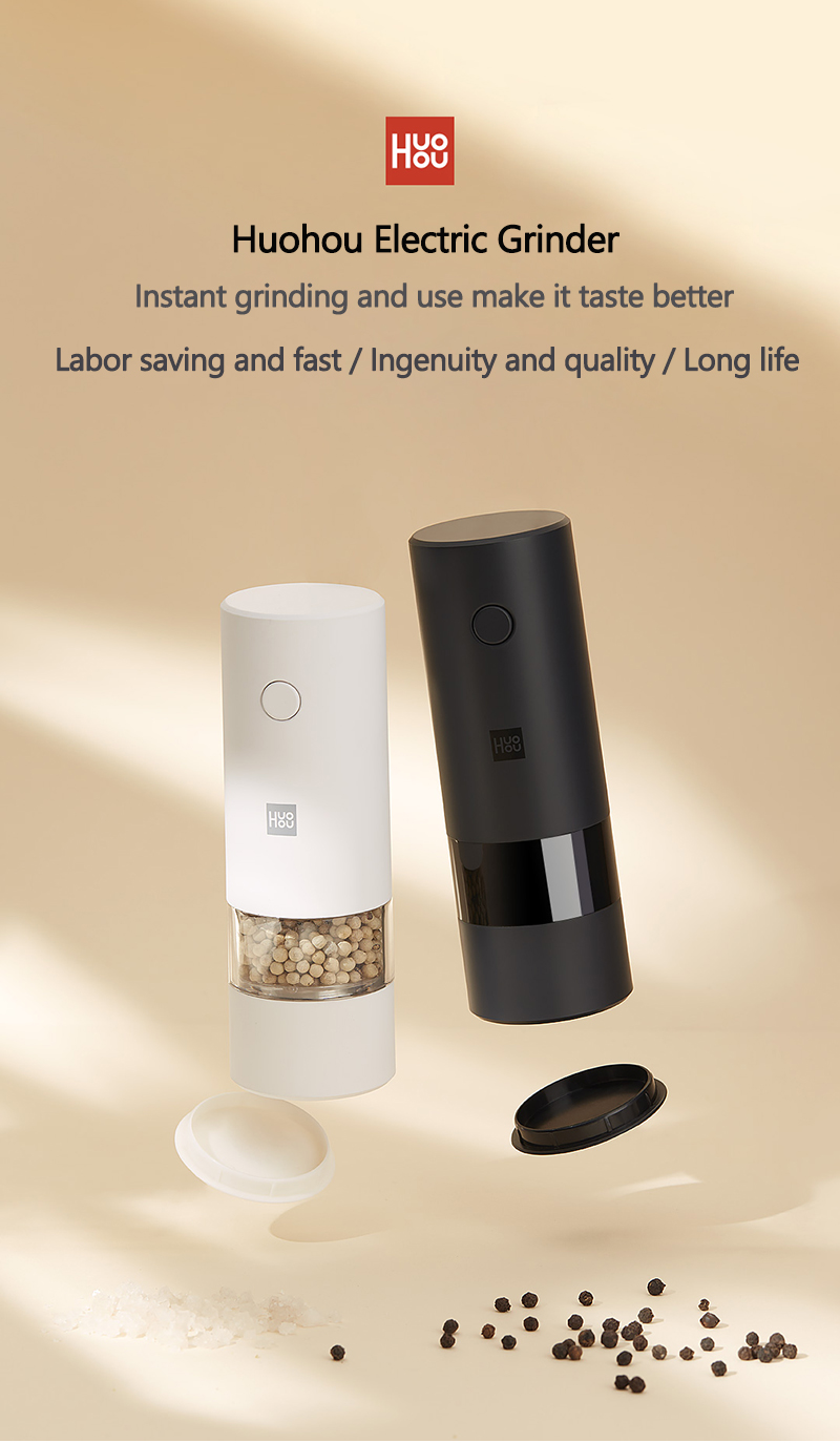 Xiaomi Youpin Huohou Electric Automatic Mill Pepper and Salt Grinder Charger Version & Ceramic Grinding Core - White