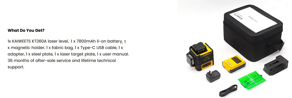 KAIWEETS KT360A Samonivelačná laserová vodováha, 3 X 360, 3D laserová vodováha na vešanie obrazov, horizontálna/vertikálna laserová čiara