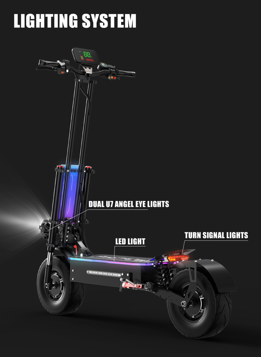 DUOTTS D99 Off-Road Electric Scooter 13 Inch Pneumatic Tires 3000W*2 Dual Motors 85Km/h Max Speed 60V 38Ah Battery 100KM Long Range 150KG Max Load Dual Shock Absorption With Turn Signal Lights Front & Rear Hydraulic Brake Oil Brake -rockbros-shop 6c71223c 6e16 490a 8499 0ef7f0937cb7
