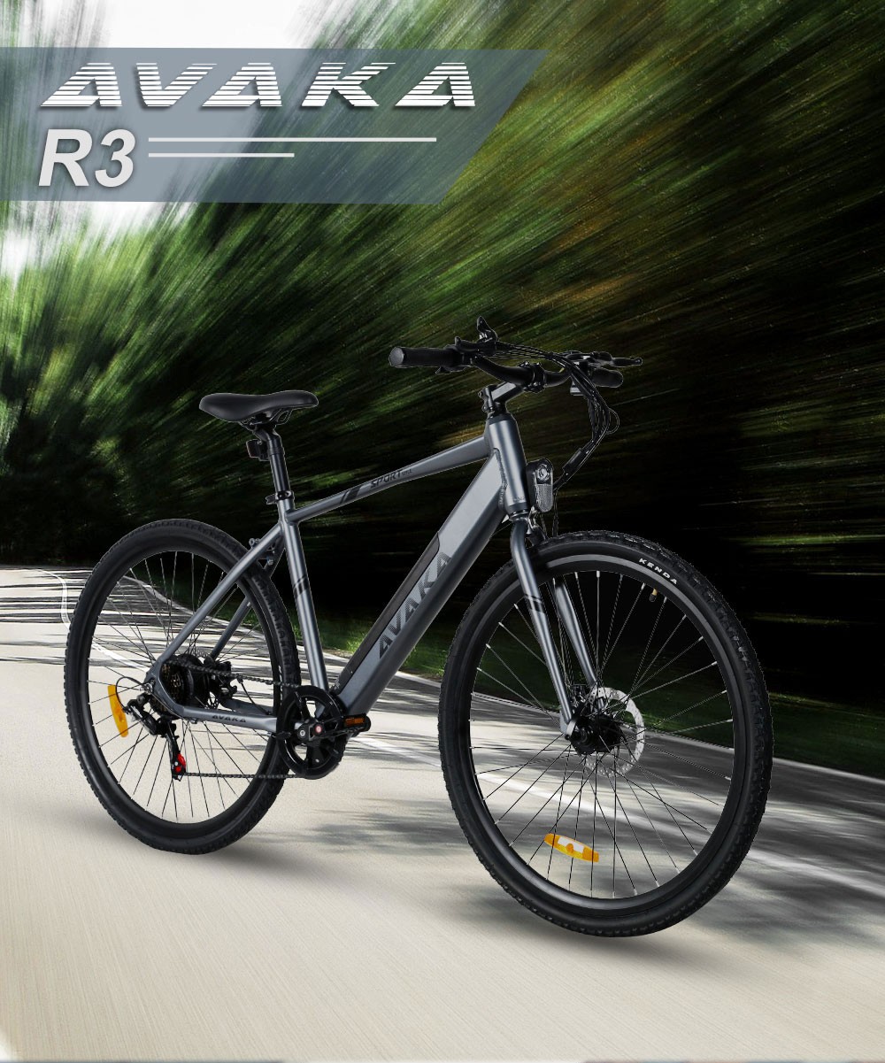 AVAKA R3 Electric Bike 700C*40C Inches Wheel 36V 350W Motor 12.5Ah Battery 32km/h Max Speed 70km Range Shimano 7-Speed Gear 120kg Load - Grey -rockbros-shop AVAKA R3 Electric Bike 36V 350W Motor Grey 519215 0