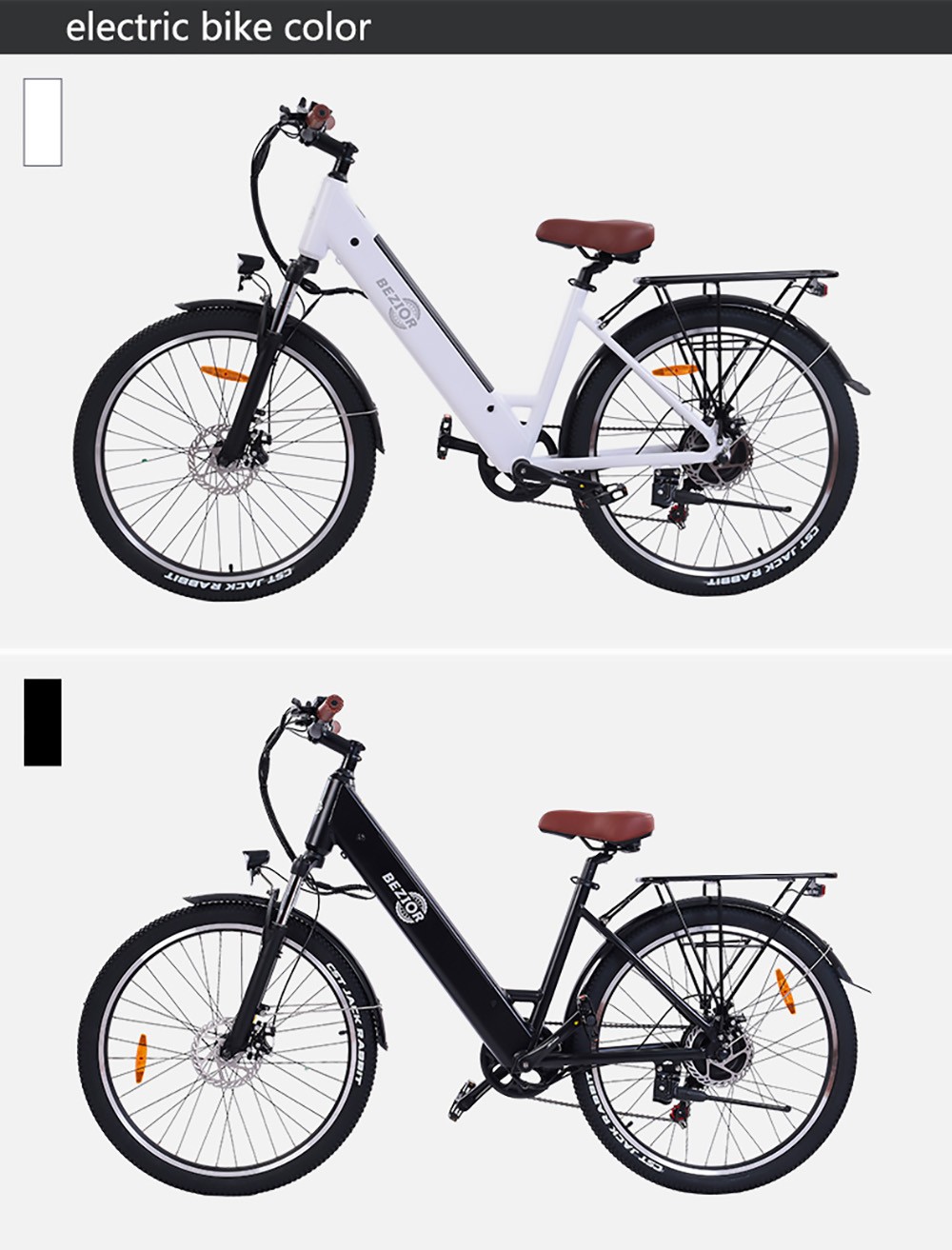 Bezior M3 Electric Bike 48V 500W Motor 32km/h Max. rýchlosť 10,4Ah Batéria 60km Max. dojazd 26*2,1'' CST pneumatiky Shimano 7 rýchlostí - biely