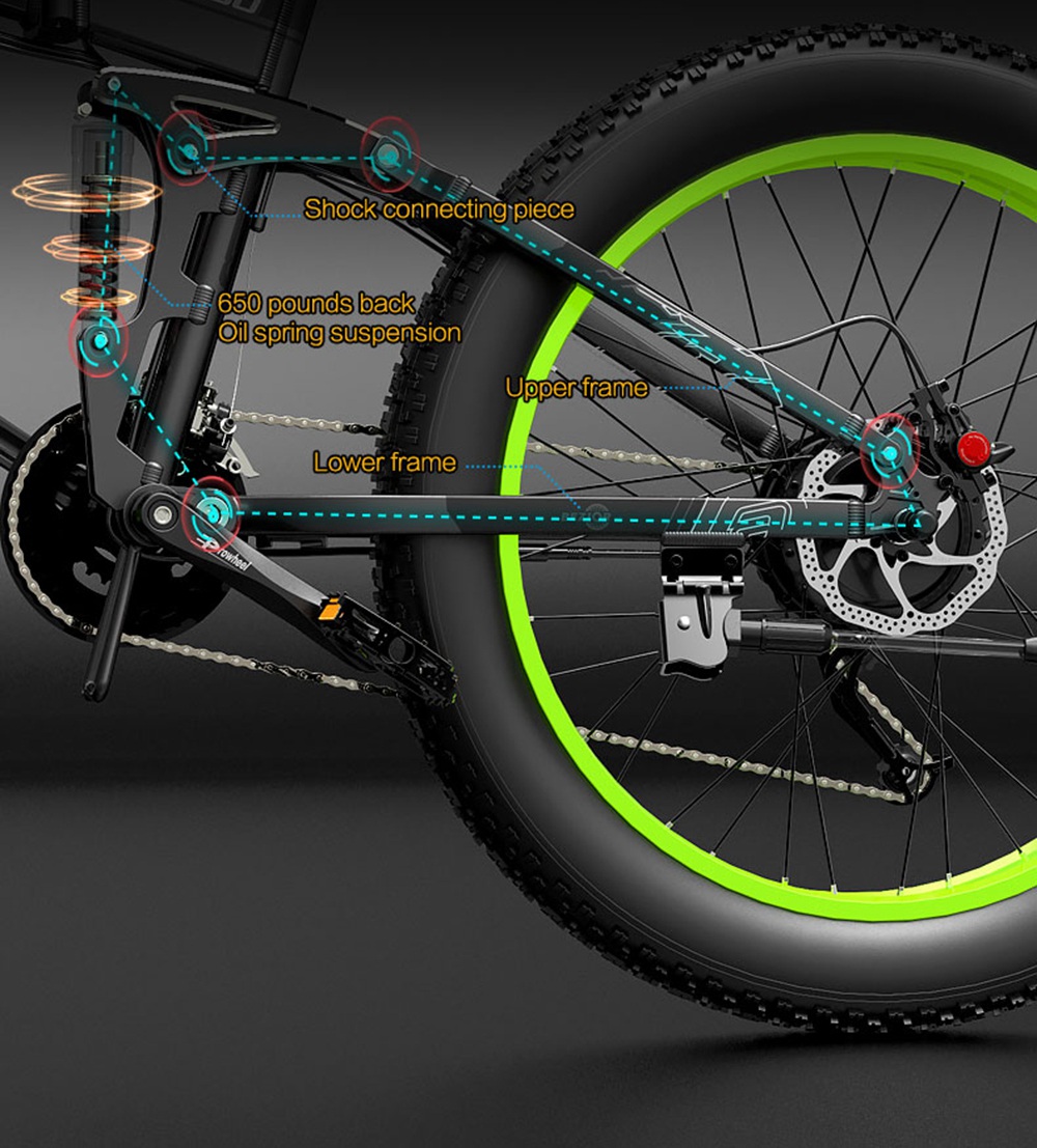 BEZIOR X1500 Folding Electric Mountain Bike 26*4.0 Inch Fat Tires 12.8Ah 48V 1500W 40Km/h 100KM Mileage Max Load 200KG Shimano 27-Speed Shifter - Black Green -rockbros-shop Bezior X1500 12 8Ah 48V 1500W 26 Innch 40Km h 519194 21