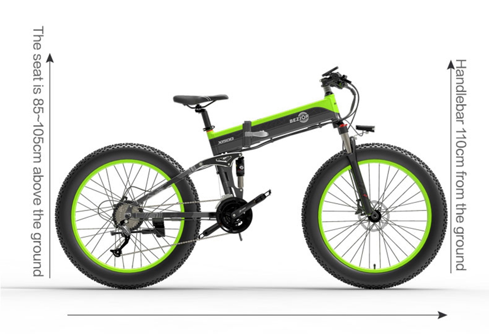 BEZIOR X1500 Folding Electric Mountain Bike 26*4.0 Inch Fat Tires 12.8Ah 48V 1500W 40Km/h 100KM Mileage Max Load 200KG Shimano 27-Speed Shifter - Black Green -rockbros-shop Bezior X1500 12 8Ah 48V 1500W 26 Innch 40Km h 519194 27