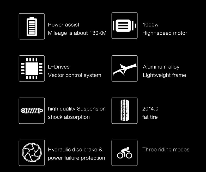BEZIOR XF200 Off-road Electric Bike All Terrain Electric Bicycle 20x4'' Fat Tire 48V 1000W Motor 40km/h Max Speed 15Ah Battery Shimano 7-speed Shifting System - Black Red -rockbros-shop Bezior XF200 Off road Electric Bike All Terrain Electric Bicycle 519199 2
