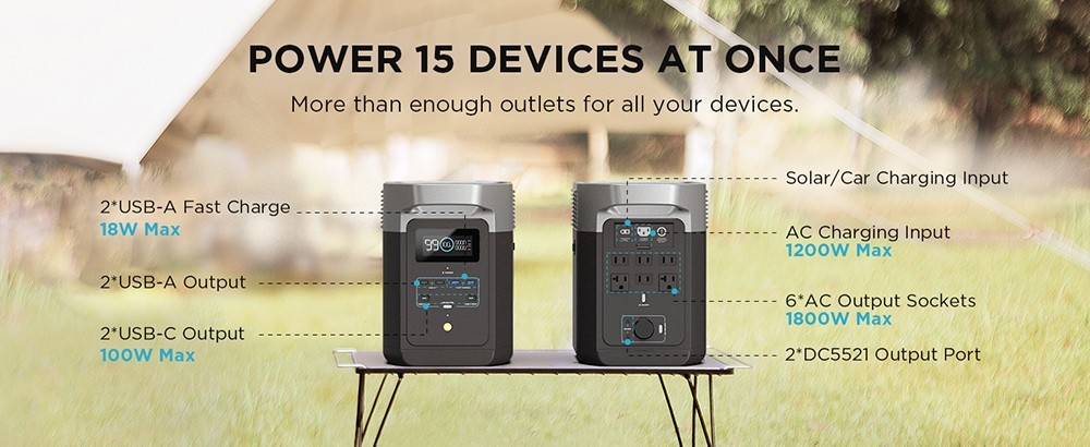 EcoFlow DELTA 2 Portable Power Station, 1024Wh LiFePO4 Battery Solar Generator, 1800W AC Output, Expandable Capacity, 15 Outputs, App Control, Charge To 80% In 50 Mins 24 EcoFlow DELTA 2 Portable Power Station, 1024Wh LiFePO4 Battery Solar Generator, 1800W AC Output, Expandable Capacity, 15 Outputs, App Control, Charge To 80% In 50 Mins -IMOU Sales EcoFlow DELTA 2 1024Wh Portable Power Station 519456 10