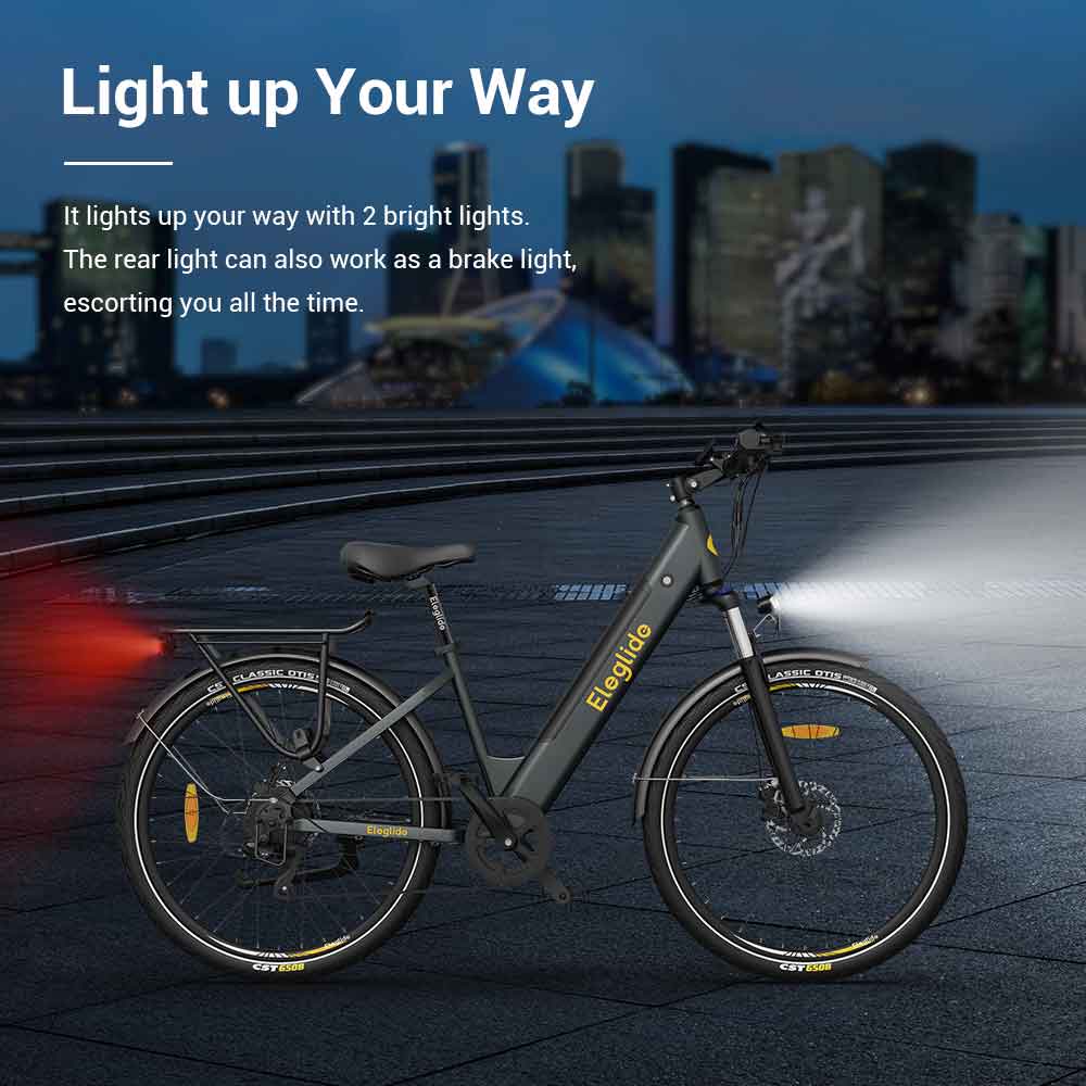 ELEGLIDE T1 STEP-THRU Electric Trekking Bike Trekking Bike 27.5 Inch CST Tires 36V 12.5AH Battery 250W Brushless Motor Shimano 7 Gears Max Speed 25Km/h Max Range 100KM Max Load 120KG IPX4 Waterproof Dual Disk Brake - Gray -rockbros-shop Eleglide T1 Step Thru Electric Moped Bike 36V 12 5AH 250W for Trekking 519534 6