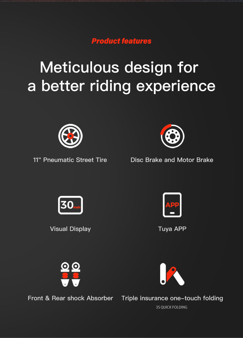 G63 Electric Scooter 1200W Single Motor 48V 15Ah Battery 50Km/h Max Speed 50KM Range 11 Inch Pneumatic Tires Tuya APP Control Removable Battery Black -rockbros-shop G63 Electric Scooter 1200W Single Motor 48V 15Ah Battery 519529 1