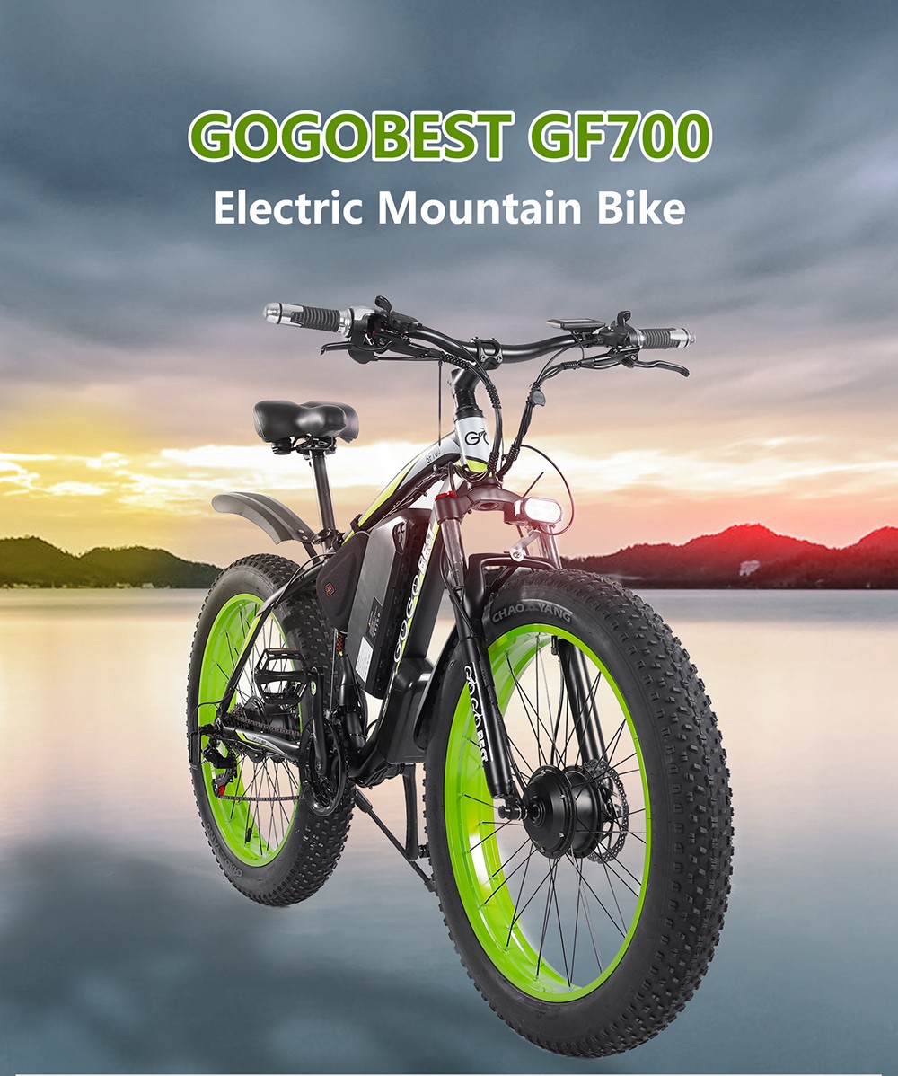GOGOBEST GF700 26*4.0 Inch Fat Tire Electric Mountain Bike 48V 17.5Ah Battery 2*500W Dual Motor Max Speed 50Km/h 70KM Power-Assisted Range Max Load 200KG IP54 Waterproof Hydraulic Disc Brake MTB Bike 6061 Aluminum Alloy Frame - Black Green -rockbros-shop GOGOBEST GF700 Electric Mountain Bike 519217 0