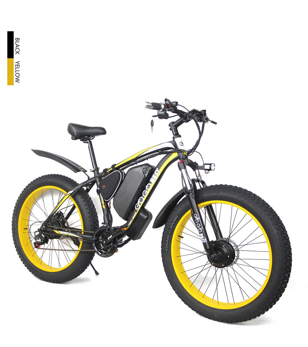 GOGOBEST GF700 26*4.0 Inch Fat Tire Electric Mountain Bike 48V 17.5Ah Battery 2*500W Dual Motor Max Speed 50Km/h 70KM Power-Assisted Range Max Load 200KG IP54 Waterproof Hydraulic Disc Brake MTB Bike 6061 Aluminum Alloy Frame - Black Green -rockbros-shop GOGOBEST GF700 Electric Mountain Bike 519217 12