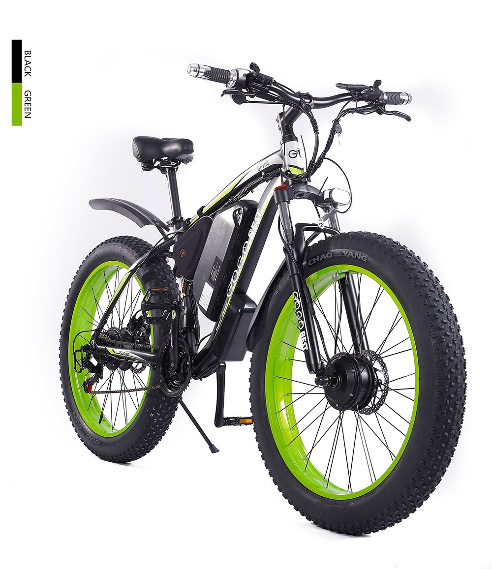 GOGOBEST GF700 26*4.0 Inch Fat Tire Electric Mountain Bike 48V 17.5Ah Battery 2*500W Dual Motor Max Speed 50Km/h 70KM Power-Assisted Range Max Load 200KG IP54 Waterproof Hydraulic Disc Brake MTB Bike 6061 Aluminum Alloy Frame - Black Green -rockbros-shop GOGOBEST GF700 Electric Mountain Bike 519217 13