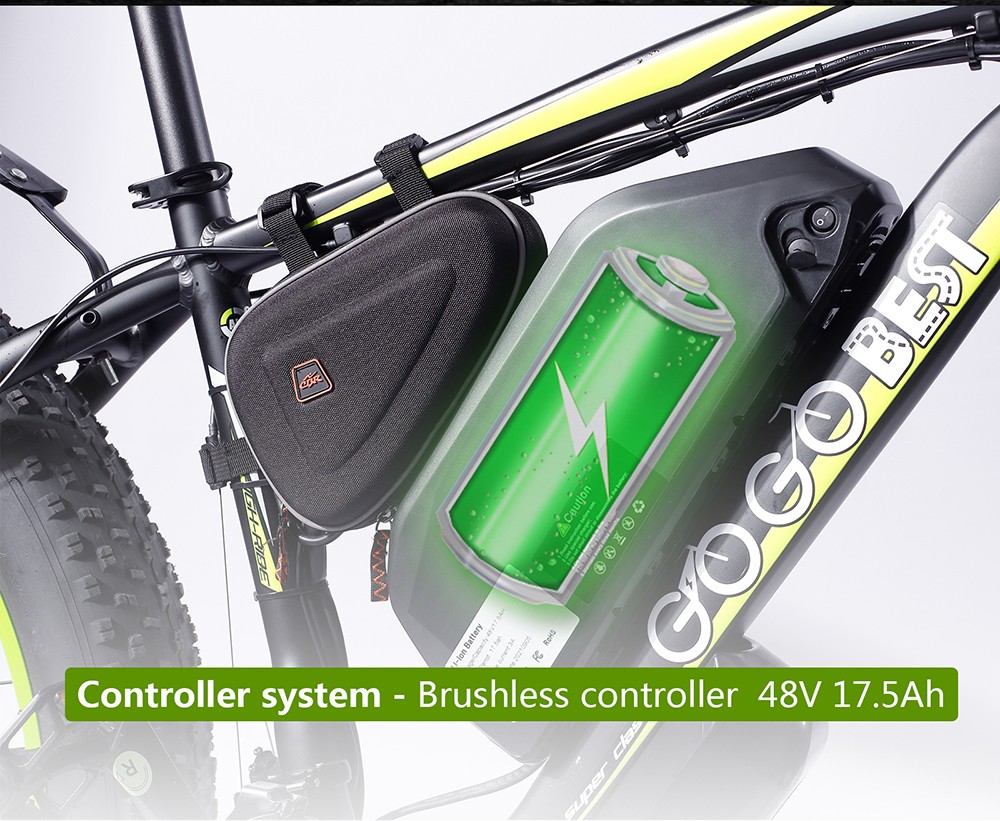 GOGOBEST GF700 26*4.0 Inch Fat Tire Electric Mountain Bike 48V 17.5Ah Battery 2*500W Dual Motor Max Speed 50Km/h 70KM Power-Assisted Range Max Load 200KG IP54 Waterproof Hydraulic Disc Brake MTB Bike 6061 Aluminum Alloy Frame - Black Green -rockbros-shop GOGOBEST GF700 Electric Mountain Bike 519217 3