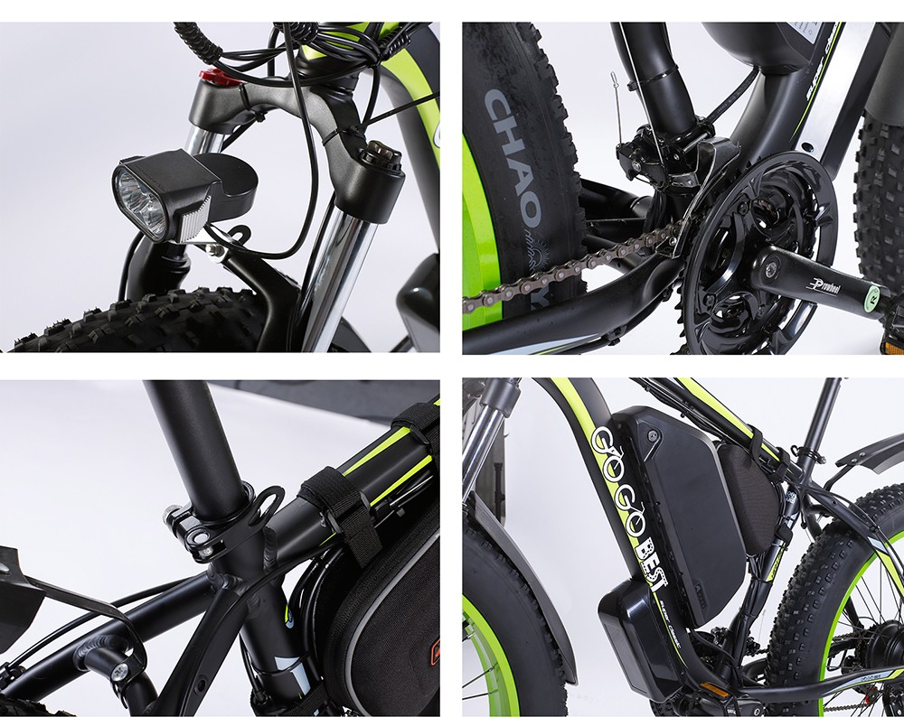 GOGOBEST GF700 26*4.0 Inch Fat Tire Electric Mountain Bike 48V 17.5Ah Battery 2*500W Dual Motor Max Speed 50Km/h 70KM Power-Assisted Range Max Load 200KG IP54 Waterproof Hydraulic Disc Brake MTB Bike 6061 Aluminum Alloy Frame - Black Green -rockbros-shop GOGOBEST GF700 Electric Mountain Bike 519217 9