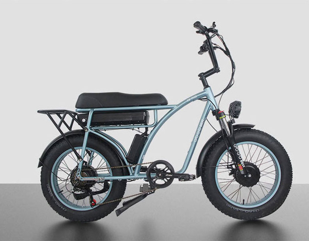GOGOBEST GF750 Electric Retro Bicycle 20*4.0 Inch Fat Tire 1000W*2 Dual Motors 50Km/h Max Speed 48V 17.5Ah Battery 80KM Range Shimano 7-Speed Gear With USB Phone Charging 200KG Max Load - Blue -rockbros-shop GOGOBEST GF750 Electric Bicycle 1000W 2 Dual Motors Blue 519212 9